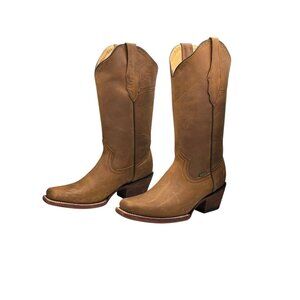McAllen Women's Leather Western Cowboy Boots Tan Square Toe